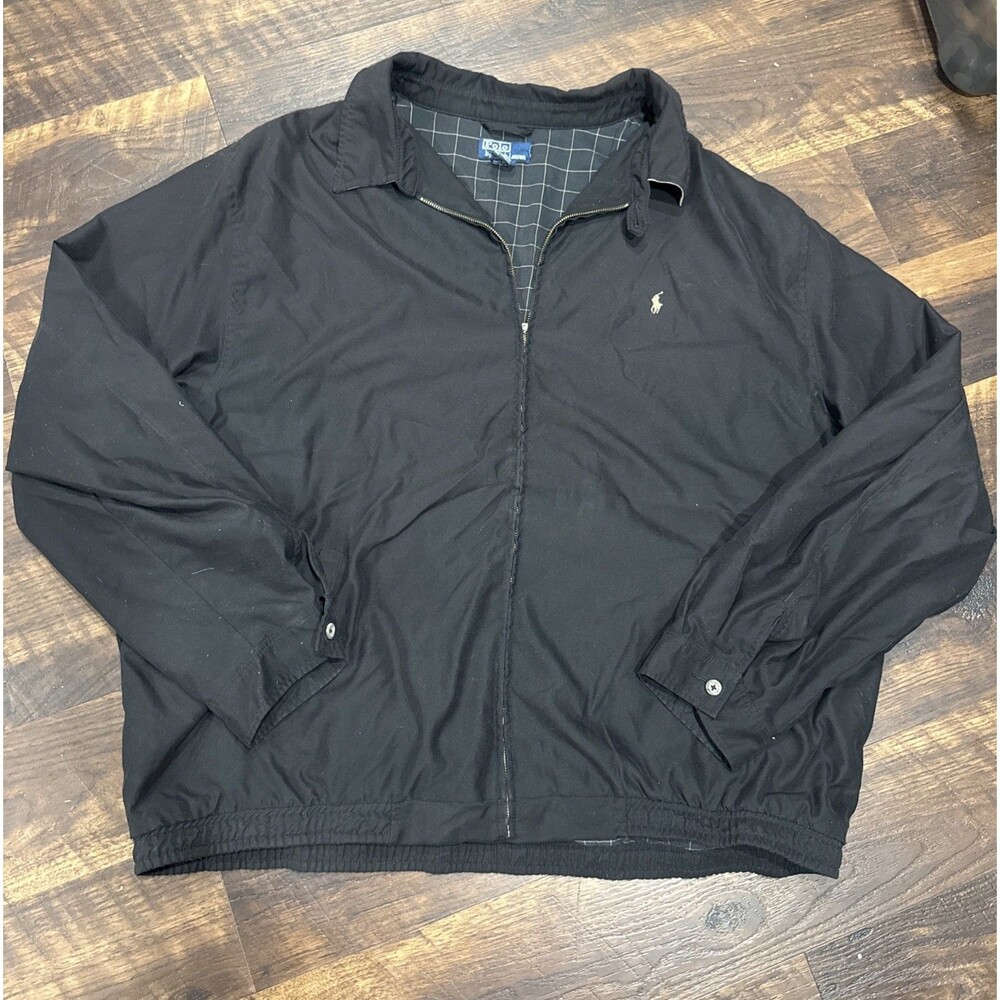 Polo Ralph Lauren Black Harrington Jacket Mens XXL Windbreaker Broken Pull VTG